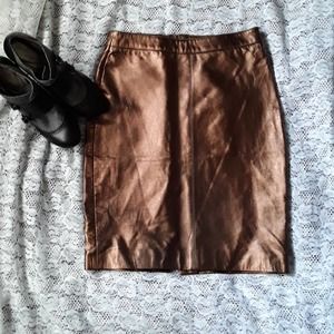 Hugo Buscati Genuine  Leather Metallic Pencil Skirt 4 New Old Stock